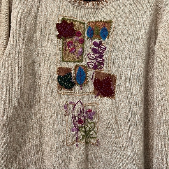Vintage Cabin Creek Tan Embroidered Leaf Fall Sweater - Picture 3 of 4